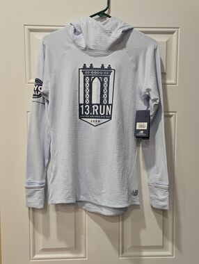 New Balance Light Blue 13.1 Run Hooded Long Sleeve Top